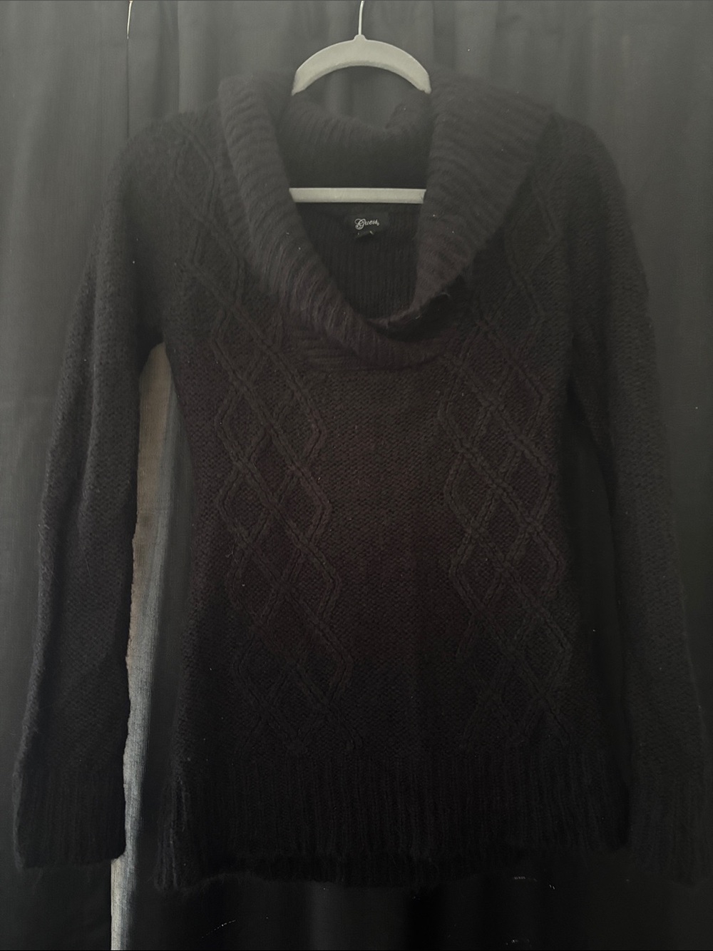 Guess Black Cable-Knit Cowl Neck Sweater